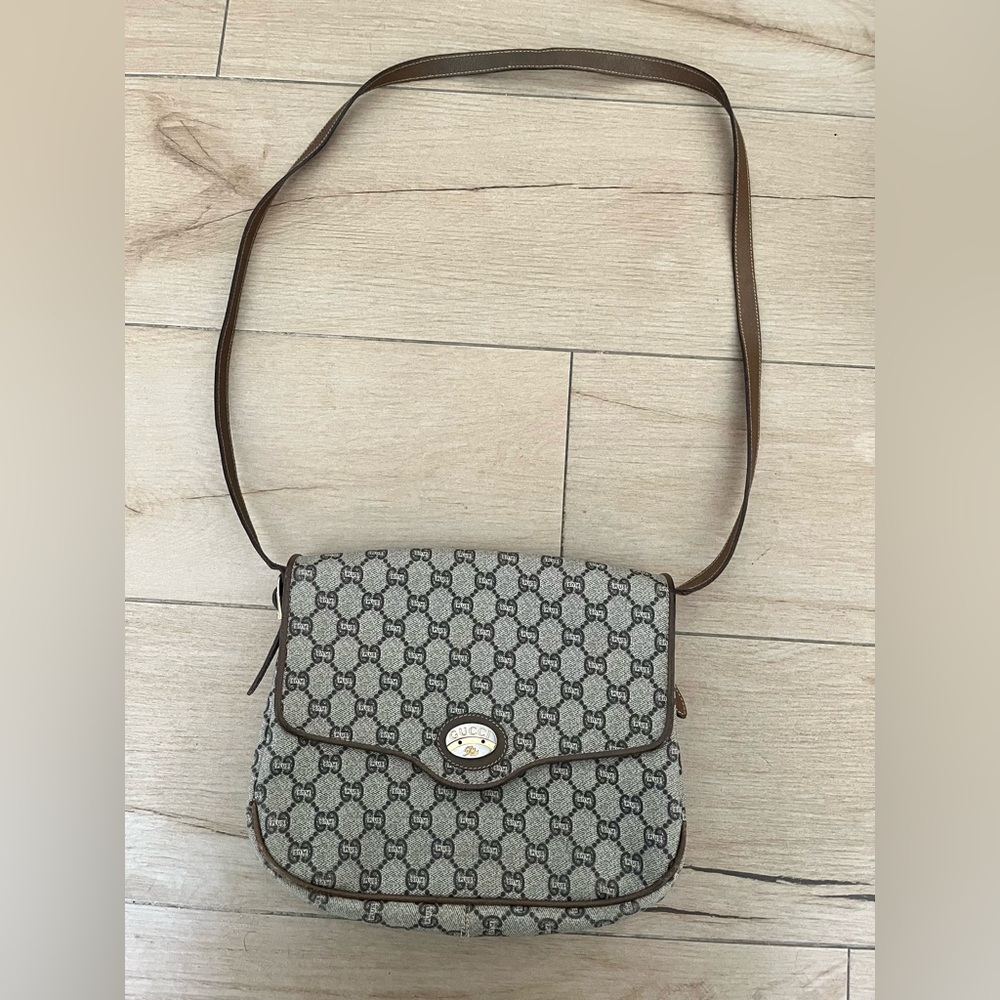 Vintage Gucci Beige and Brown Crossbody Bag